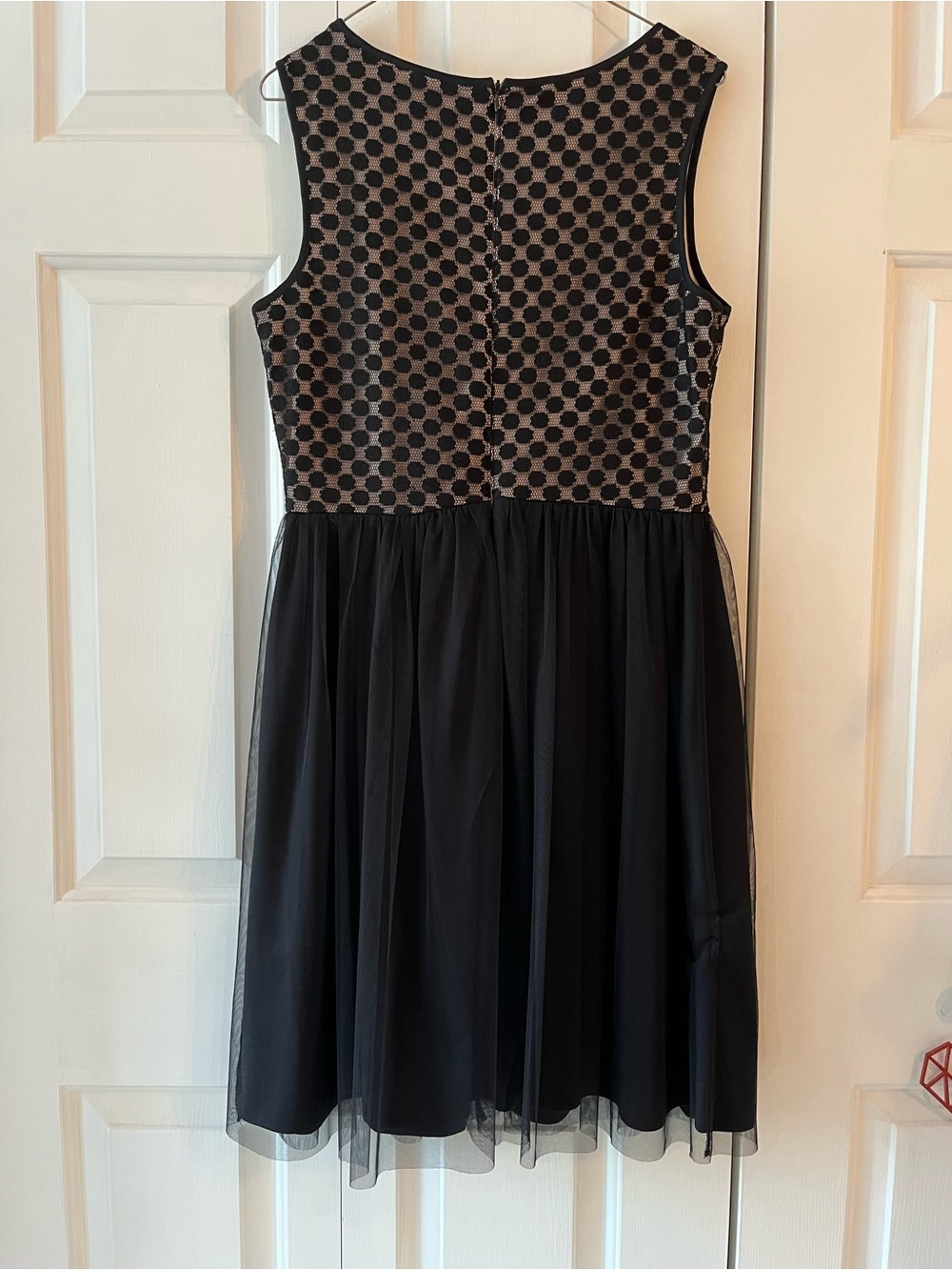 London Times Black Polka Dot Tulle Cocktail Dress